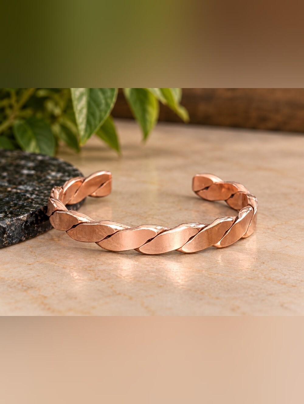 Handmade Pure Copper Twisted Cuff Bracelet – Heavy 50g – Hand Polished – No Coat